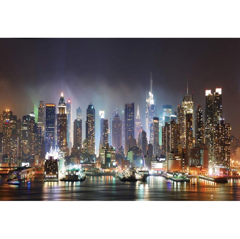 Haoyiyi 7x5ft Aerial View City Landscape New York Night Backdrop American Shining Lights Famous Landmark Skyscrapers Modern City Photography Background Family New Year Eve Photo Booth Studio Props - Image 1